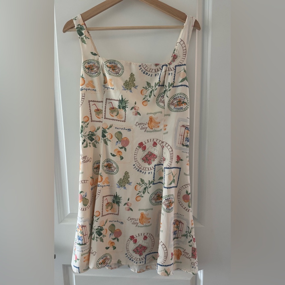 Abercrombie & Fitch Cream Floral & Fruit Squareneck Mini Dress NWT